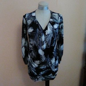 Black/White Peacock Feather Polyester Mini Dress
